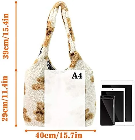 Miniatura 2 de Bolsa de piel sintética para mujer y niña, tipo bandolera, linda, grande, con diseño de oso de felpa para compras o citas