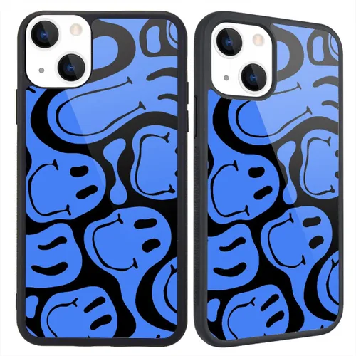 Miniatura 44 de Funda compatible con iPhone 13 para niños y mujeres, diseño divertido de cara, parte trasera dura con negro, divertido y lindo patrón de arte