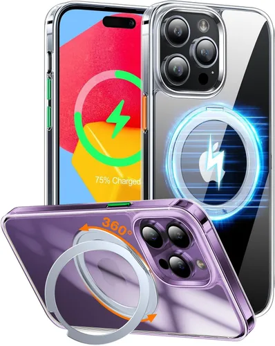 Miniatura 8 de TORRAS Funda con soporte giratorio de 360° para iPhone 15/iPhone 14, compatible con MagSafe, soporte de anillo magnético