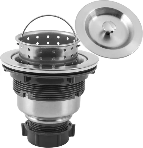 Miniatura 9 de LQS Conjunto de drenaje para fregadero de cocina, colador de fregadero de cocina con cesta de basura extraíble profunda, colador de cesta de Negro