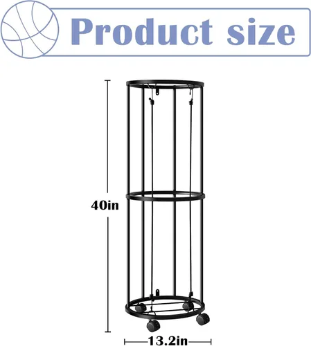 Miniatura 2 de RunNico Bastidores verticales columnares de bolas - Soporte de baloncesto rodante de 40 x 13.2 pulgadas, soporte de pared para almacenamiento