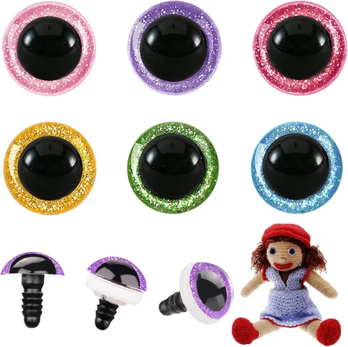 Miniatura 11 de MUCUNNIA 120 ojos de seguridad de 0.315 pulgadas para Amigurumi Ojos de seguridad de plástico con purpurina para ganchillo con arandelas, ojos