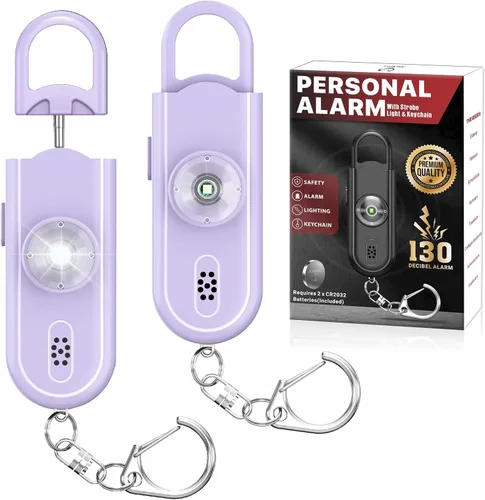 Miniatura 9 de Llavero de alarma de seguridad personal para mujeres, 2 unidades, sirena fuerte de 130 dB con luz estroboscópica SOS, linterna, altavoces dobles