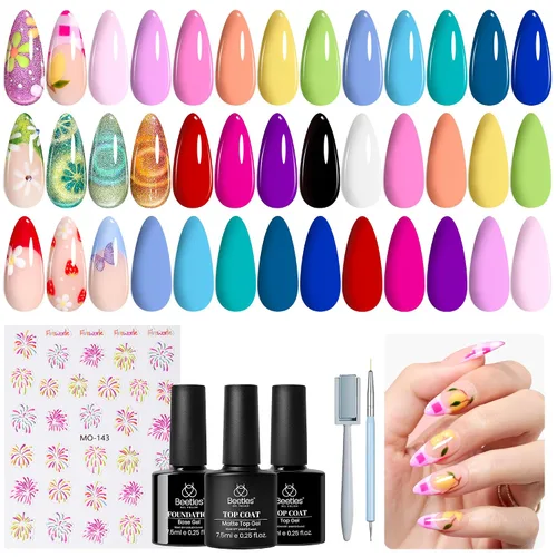 Miniatura 7 de Beetles - Juego de esmaltes de uñas de gel Magical Kingdom, kit de esmalte de gel de ojo de gato, 20 colores rosa brillante, azul, blanco, negro