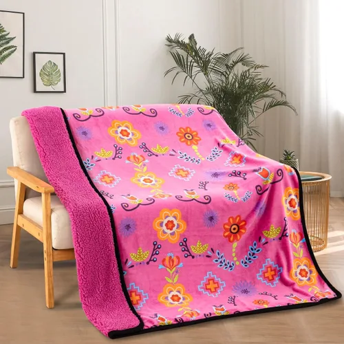 Miniatura 4 de Manta de forro polar Sherpa para sofá, súper mullida, suave y acogedora manta de felpa de doble cara, 50 x 60 pulgadas (diseño floral nativo)