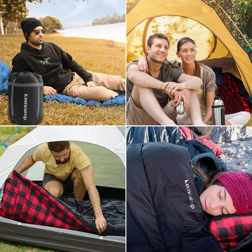 Miniatura 8 de Keencamp Saco de dormir de 0 grados de franela de algodón para invierno, clima frío para adultos, XXL saco de dormir de 4 estaciones, grande y alto