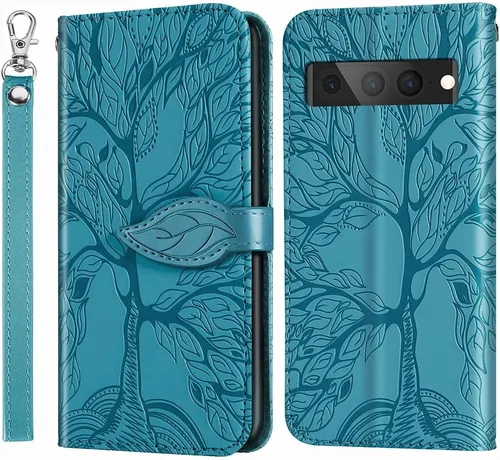 Miniatura 9 de Funda para Google Pixel 7 Pro, funda tipo cartera para Pixel 7 Pro 5G, piel sintética de alta calidad con diseño de árbol en relieve, función atril