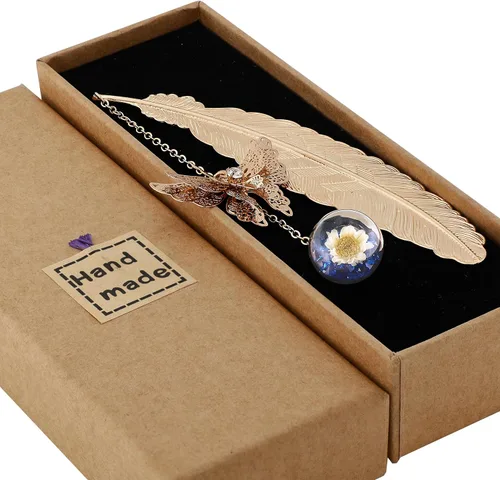 Miniatura 13 de Toirxarn Marcapáginas de Pluma Dorada para Mujeres con Colgante de Mariposa y Caja de Regalo – Ideal para Amantes de los Libros, Bibliotecarios