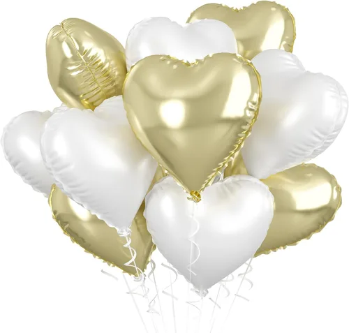 Miniatura 19 de Globos de corazón azul bebé, 10 piezas de globos en forma de corazón azul claro y blanco pastel, globos de papel de aluminio blanco arena crema