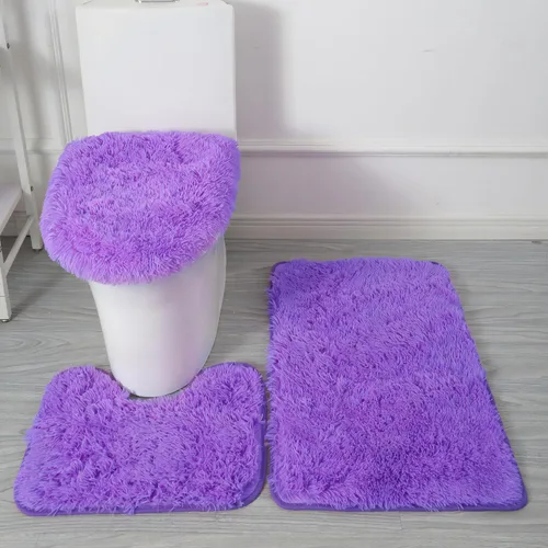 Miniatura 6 de Juego de alfombras de baño negras de 3 piezas, alfombra de baño sólida, alfombra de ducha lavable con contorno en forma de U, cubierta para tapa