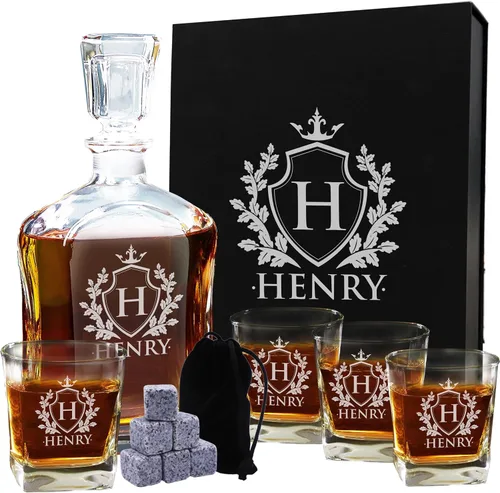 Miniatura 8 de My Personal Memories, Juego de decantador de whisky personalizado de 5 piezas, decantador y juego de regalo de 4 vasos, grabado personalizado