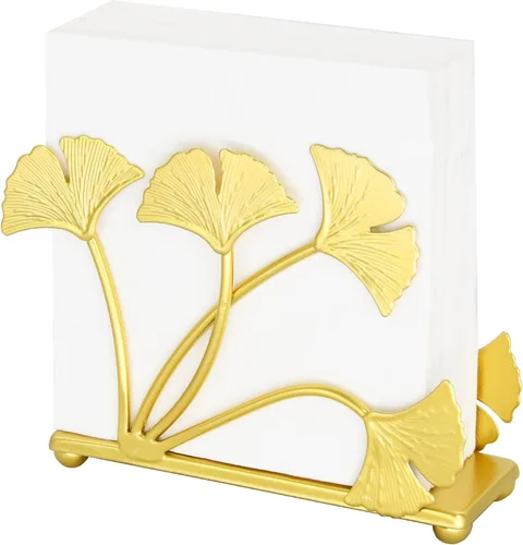 Miniatura 8 de Owlgift Servilletero moderno de hoja de ginkgo dorado pintado – Servilletero de papel decorativo de hierro de primera calidad de 6.7 pulgadas