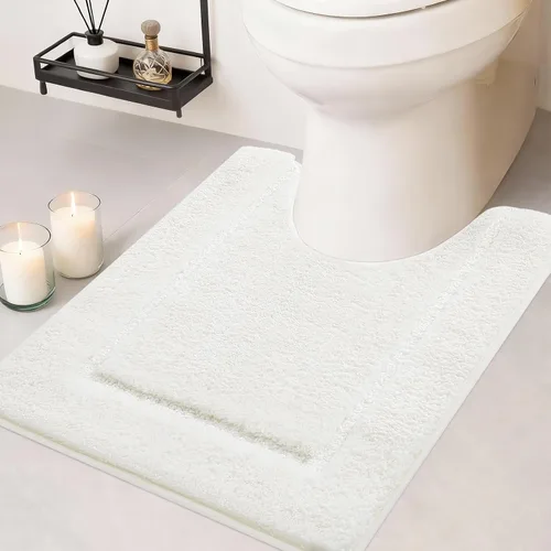 Miniatura 28 de Juego de alfombras de baño de 3 piezas de color blanco hueso, ultra suave, gruesa, esponjosa, microfibra absorbente, parte trasera antideslizante