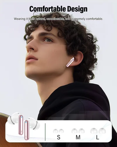 Miniatura 7 de Auriculares inalámbricos, Bluetooth 5.4, auriculares estéreo con graves y micrófono con cancelación de ruido, pantalla LED en el oído, llamadas Oro