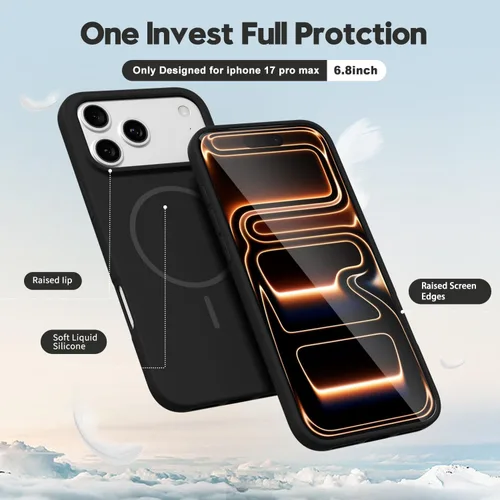Miniatura 4 de oakxco Funda de silicona Mag Safe para iPhone 17 Pro Max, funda magnética delgada y fina compatible con carga inalámbrica MagSafe, bonita funda Negro