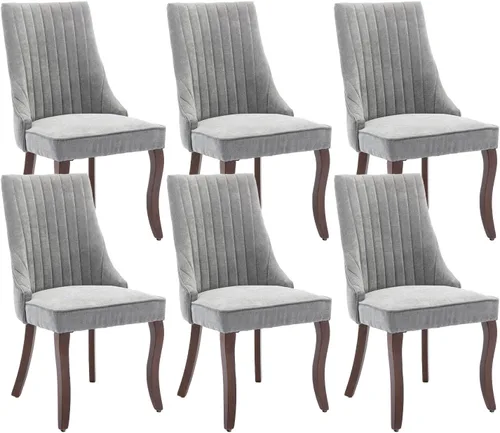 Miniatura 19 de Juego de 8 sillas de comedor, sillas de cocina con canales de lino con patas curvadas de madera maciza, silla de comedor tapizada de tela cómoda
