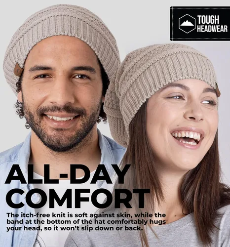 Miniatura 36 de Slouchy Cable tejido Gorro de lana por Tough Headwear – Gorro de lana de gran tamaño Sombreros Gorros Graves Sombreros Para Hombres y Mujeres