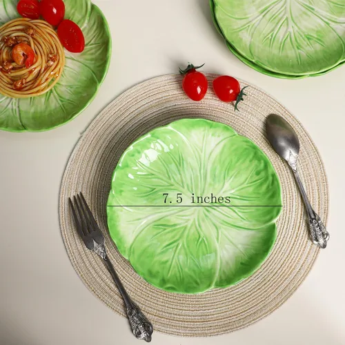 Miniatura 2 de Gaolinci Plato de cena de cerámica de dibujos animados de la serie Cabbage de 7.5 pulgadas (juego de 4)