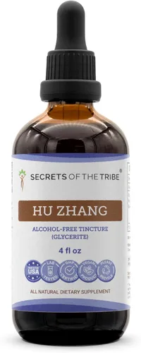 Secrets of the Tribe Hu Zhang Tintura Extracto Sin Alcohol, Hu Zhang (Polygonum cuspidatum) Raíz Seca 4 oz