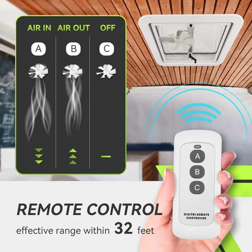 Miniatura 3 de RVMATE Ventilador de ventilación de techo de caravana de 14 x 14, ventilador de escape reversible con control remoto de 12 V con aspas de 6