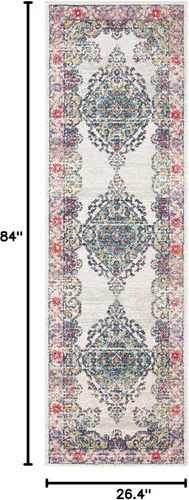 Miniatura 2 de SAFAVIEH Evoke Collection EVK250A - Alfombra de pasillo, 2 pies 2 pulgadas x 7 pies, color crema y fucsia, diseño oriental Shabby chic, no desprende