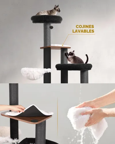 Miniatura 3 de Torre moderna de árbol para gatos de interior de 63 pulgadas, árboles resistentes para gatos grandes, torre de árbol para gatos adultos Maine Coon