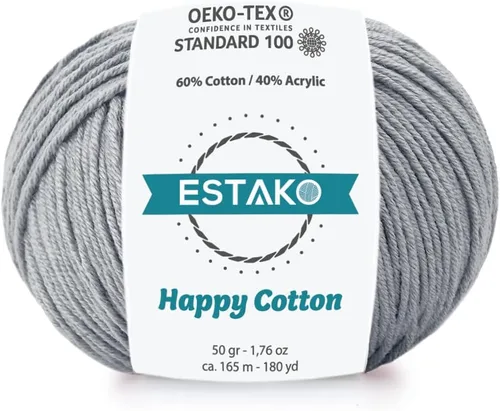 Miniatura 43 de Estako Happy Cotton, 1,76 oz (50 g) / 180 yardas (165 m) de lana 60 % algodón y 40 % acrílico, suave, fina/deportiva (2) para crochet y tejer