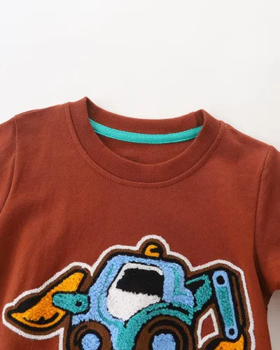 Miniatura 3 de Sudadera de algodón con cuello redondo y manga larga para niños pequeños