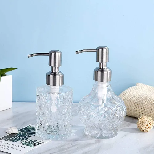Miniatura 5 de YunNasi - Dispensador de jabón con bomba, diseño de cristal transparente, vintage y elegante, dispensador de jabón líquido recargable para encimera