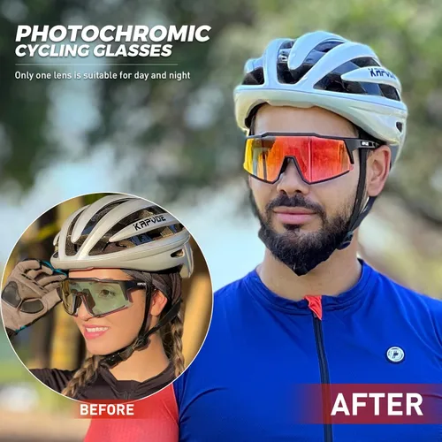 Miniatura 2 de KAPVOE Gafas de Ciclismo Fotocromáticas MTB Bicicleta de Montaña Lentes de Transición para Hombres Mujeres - K9022 Negro-fotocrómico-rojo
