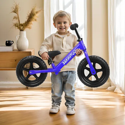 Miniatura 3 de Bicicleta de equilibrio de 12 pulgadas para niños de 1 a 3 años, bicicleta sin pedales con asiento ajustable sin herramientas, montaje rápido, Azul