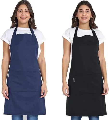 Miniatura 16 de Delantal de chef, delantal de cocina de algodón reciclado con un cuello ajustable con lazos largos, para cocinar, hornear