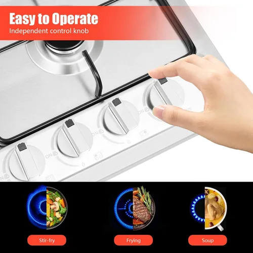 Miniatura 5 de Estufa de gas integrada de 23 x 20 pulgadas con 4 quemadores, estufa de gas de acero inoxidable con placa de propano de doble combustible de GN/LPG