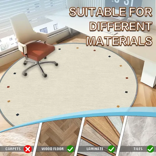 Miniatura 4 de Tapete para silla, alfombra de pelo corto para oficina, antideslizante, que reduce el ruido, alfombra redonda de 47 pulgadas, alfombra decorativa