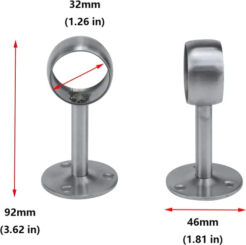 Miniatura 3 de Antrader Paquete de 4 soportes de acero inoxidable de 1.26 pulgadas de diámetro para armario, barra de soporte, soporte de tubería, soporte