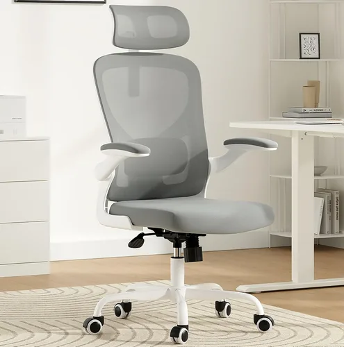 Miniatura 8 de Silla de oficina ergonómica blanca y silla de escritorio de respaldo alto con soporte lumbar ajustable, cómodas sillas de juegos de computadora