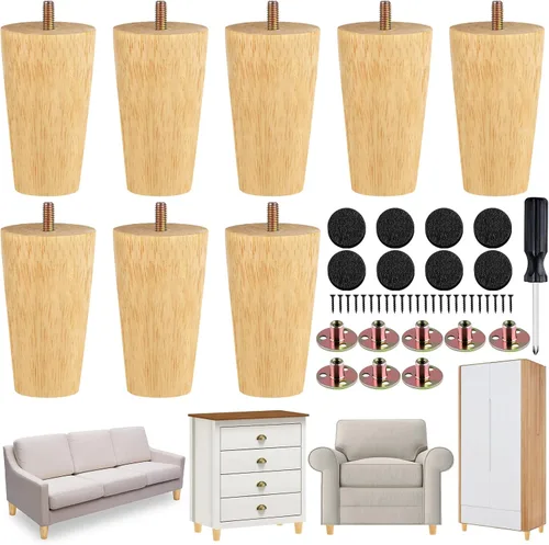 Miniatura 14 de TURSTIN 8 patas redondas para muebles de 3 pulgadas, patas redondas de madera maciza con tuercas en T M8, patas de sofá, patas de repuesto