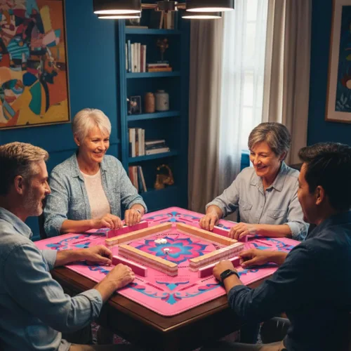 Miniatura 9 de Tapete Mahjong de neopreno con reglas, tapete Mahjong de 33 x 33 pulgadas para mesa, tapete Mah Jongg antideslizante con reducción de ruido con Rosa