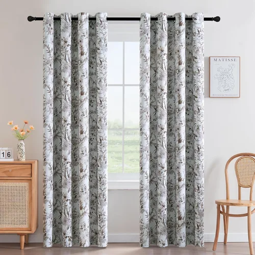 Miniatura 17 de H.VERSAILTEX Cortinas opacas de 63 pulgadas de largo, juego de 2 paneles de cortinas con estampado floral para sala de estar, cortinas de ventana