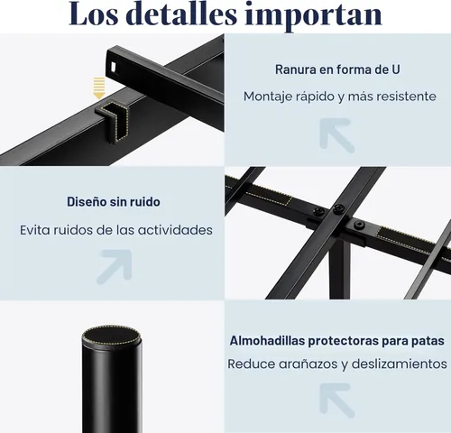 Miniatura 6 de Allewie Moderna base de cama tamaño Queen de plataforma metálica con cabecero y estribo vintage/base de colchón/almacenamiento debajo de la cama/