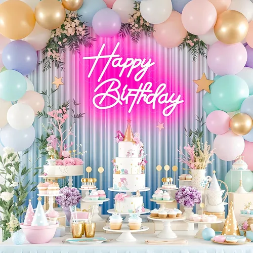 Miniatura 4 de Letrero de neón de feliz cumpleaños para decoración de pared, letrero de neón LED alimentado por USB con brillo regulable, ideal para fiestas