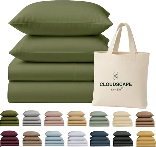 Miniatura 18 de Cloud Scape Linen - Juego de sábanas de 100% algodón egipcio, tamaño individual, juego de ropa de cama de lujo de 3 piezas, 400 hilos, calidad