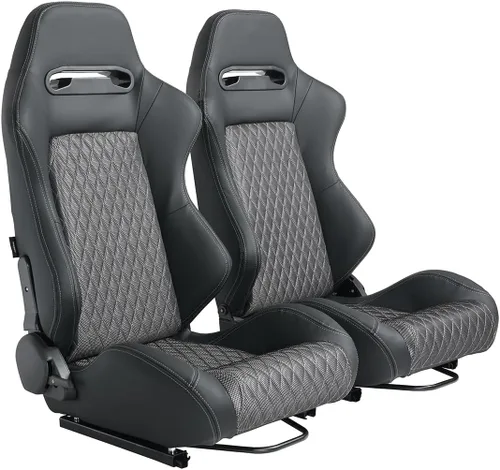 Miniatura 10 de 2 piezas de asientos universales de carreras con deslizadores de doble bloqueo, 1 par de asientos de cubo de cuero PVC con dos almohadas de Negro