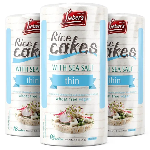 LIEBERS Snack Tortas de Arroz con Sal Marina, Sin Lácteos, Sin Trigo, Sin Gluten, y Opciones Veganas Certificado Kosher, (Paquete de 3)