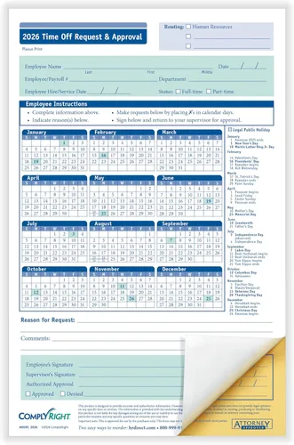 Miniatura 6 de ComplyRight Formulario de solicitud y aprobación de tiempo libre 2025, pequeño (5 1/2 pulgadas x 8 1/2 pulgadas), 2 partes, paquete de 50