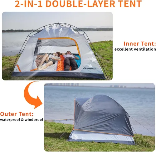Miniatura 2 de EchoSmile 2/4 Person Camping Tent, Lightweight Dome Family Tent with Rainfly, Easy Setup, Waterproof & Windproof Outdoor Shelter for Group Hiking