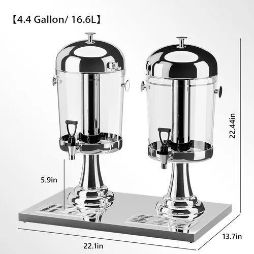 Miniatura 8 de ROVSUN Dispensador de bebidas de 4.4 galones/16.6L para fiestas, dispensador de bebidas con soporte, dispensador de bebidas de acero inoxidable