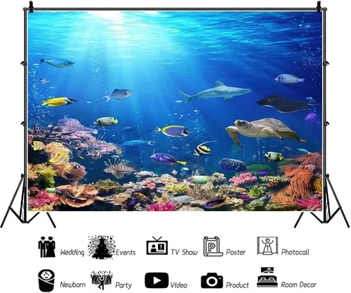 Miniatura 2 de Renaiss Fondo de 5 x 3 pies bajo el mar, mundo submarino, océano profundo, peces tropicales, arrecifes de coral, luz del sol, fondos marinos