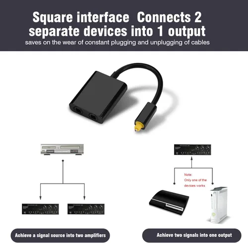 Miniatura 3 de Zerone Divisor de audio óptico Toslink digital, cable de fibra de 1x2, conectores de oro de 24 quilates, fibra sintética de baja fluctuación
