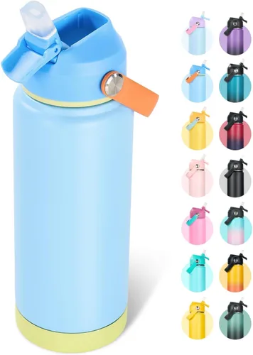 Miniatura 23 de Fijinhom Botella de agua aislada de acero inoxidable de 18 oz, de boca ancha, de doble pared, con vacío, con pajita de silicona, a prueba de sudor